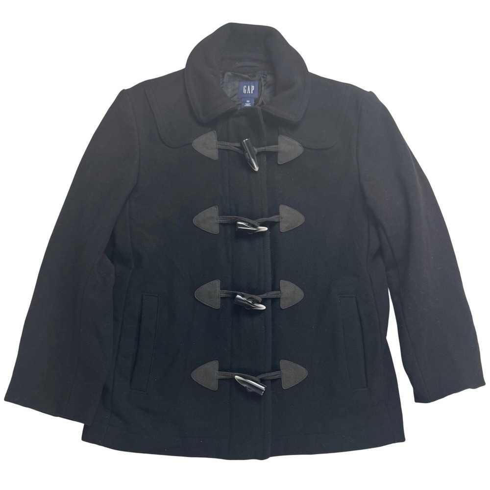 GAP Women Black Wool Blend‎ Toggle Duffle Coat XS Pea coat